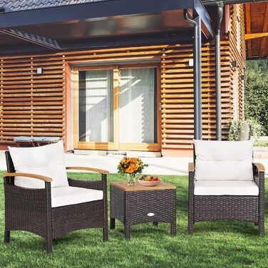 Садовий набір меблів GIANTEX 5 предметів з ротангу: 2 крісла, 2 пуфи та столик, кремово-білий