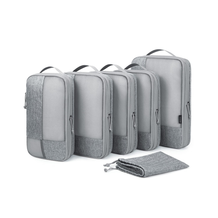 Набір компресійних органайзерів для подорожей BAGSMART (6 шт), міцні пакувальні куби для валізи та ручної поклажі, сірі