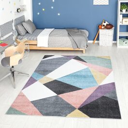 Міський килим-килим для дитячої кімнати-Молодіжний килим - - Дитячий килим з мультисучасним географічним візерунком з коротким ворсом-Сучасний Підлітковий килим (мульти / гео, 190x280 см)