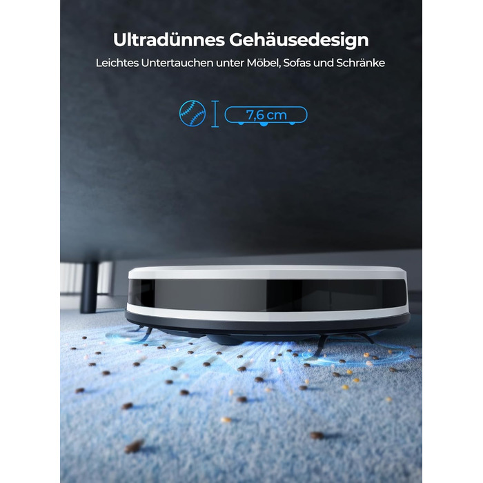 Робот-пилосос Laresar Clean з функцією миття, 4000Pa, 150 хв роботи, керування через додаток, для твердих підлог, килимів та шерсті тварин (білий)