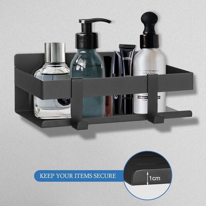 Душова кабіна MEIJO без свердління, душова кабіна з нержавіючої сталі з 2 гачками, нержавіюча душова кабіна, тримач для шампуню для ванної кімнати (чорний)
