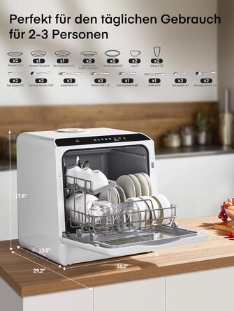 Посудомийна машина Fohere компактна 5л з таймером відкладеного старту (6 годин), 6 програм, для кухні, кемпінгу, автодому