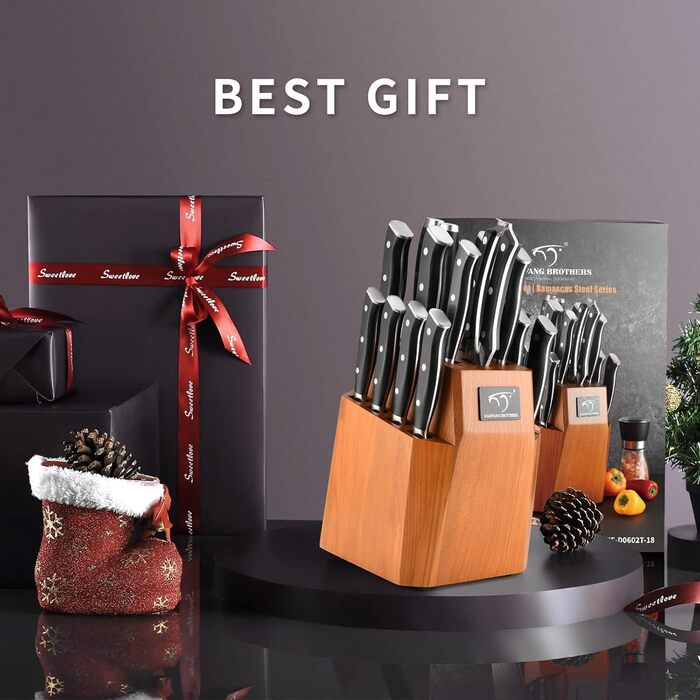 Набір професійних японських ножів NANFANG BROTHERS Messersets Damast (18 шт.) з підставкою, VG10 сталь, 67 шарів дамаску