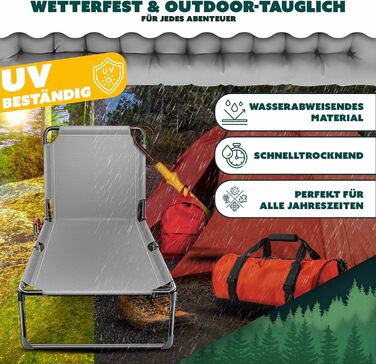 Розкладне кемпінгове ліжко KESSER з преміум-матрацом та подушкою, 190 x 68 x 30 см, витримує до 250 кг, з кишенею та підстаканником, сіре/блакитне