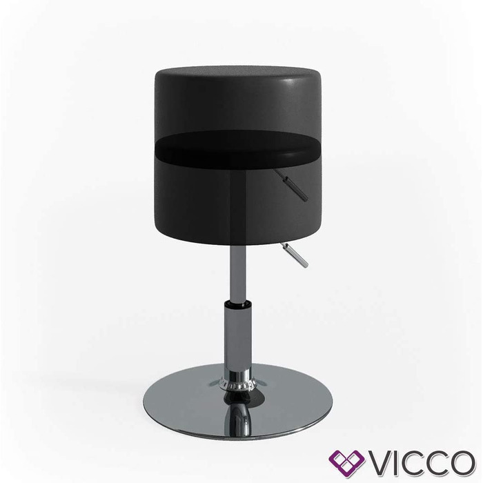 Стілець Vicco Design / стілець для макіяжу плавно регулюється по висоті з протиковзким чохлом для сидіння зі штучної шкіри і рамою з хромованої сталі, Висота сидіння 52-67 см (чорний)