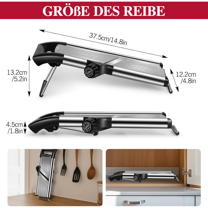 Машинка для нарізання овочів Mastertop Mandoline, 5-в-1, з нержавіючої сталі, регульована, для нарізання соломкою, скибочками та тертям