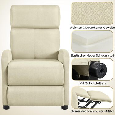 Крісло-релакс Yaheetech для телевізора з регульованою підставкою для ніг, крісло для відпочинку, бежеве, льон