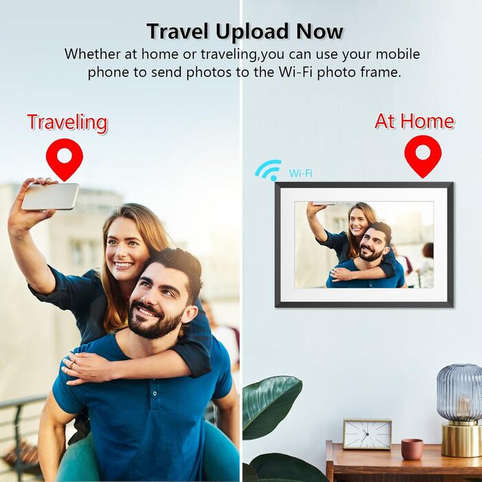 Цифровий фоторамка Frameo з Wi-Fi, 10.1 дюйма, 32GB, сенсорний екран, автоповорот, чорний