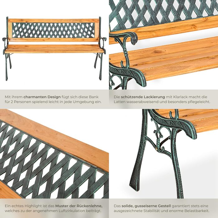 Гарна лавка для саду Tectake® на 2 особи, з дерева, у стилі кантрі. Ідеально підходить для зимового саду, балкону або саду. Розміри: 119,5 x 62 x 83 см (модель 'Michaela')