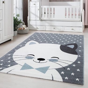 Дитячий килим з малюнком милої кішки, круглий килим, що не вимагає особливого догляду, Килимки для дитячої, дитячої або ігрової кімнат, Розмір Колір сіро-рожевий (200 х 290 см, синій)