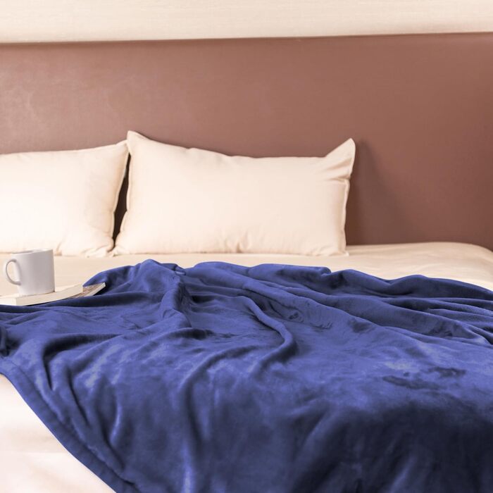 Електрична ковдра з підігрівом Neo, м'яка, з фланнелі та шерпою, двостороння, темно-синя