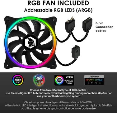 Корпус для ПК EMPIRE GAMING Spartan ARGB ATX із LED-підсвіткою, бічною скляною дверцятами та 120 мм RGB вентилятором