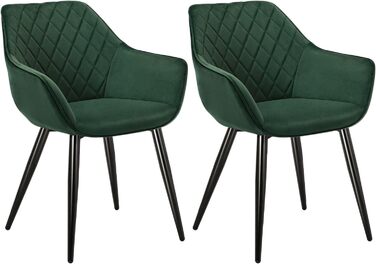 Набір з 2 стільців Woltu Esszimmerstühle: м'які крісла з підлокітниками для кухні, вітальні, обідньої кімнати, зелений велюр, металеві ніжки