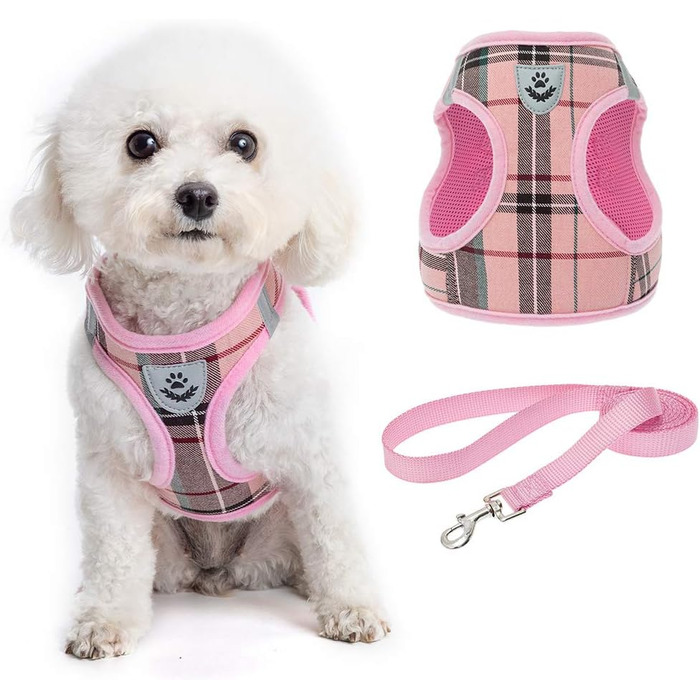 Шлейка для цуценят з м'якою сітчастою кліткою - комплект шлейки та повідця для собак (рожевий, X-Small)