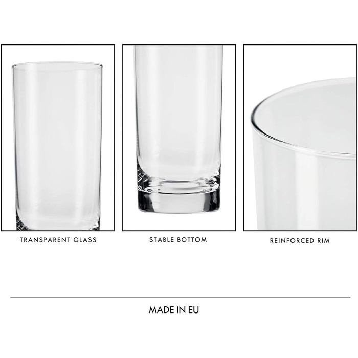 Склянки для напоїв Krosno Longdrink 350 мл, набір 6 шт. Blended – для води, коктейлів, ресторанів, посудомийна машина