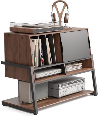 Стіл для програвача FITUEYES DESIGN з дерева, велика тумба Hi-Fi з висувною дверцятами, полиця для 120 платівок, вантажопідйомність 50 кг, серія Eiffel