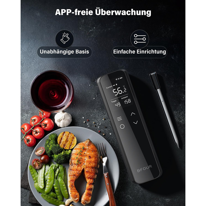 Термометр для гриля та м'яса з Wi-Fi та Bluetooth BFOUR: 6 датчиків, IP67, 2600mAh, керування через додаток