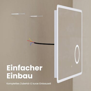 EMKE® LED дзеркало для ванної кімнати 80x60 см з підсвічуванням, сенсорне, регулювання яскравості, протизапотівання, 3 косметичні дзеркала, годинник, IP44