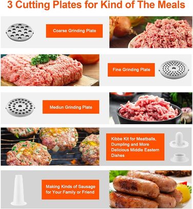 Електричний м'ясоподрібнювач COOCHEER 2000W з 3 насадками для фаршу, ковбас та кіббе | Для дому та дитячого харчування