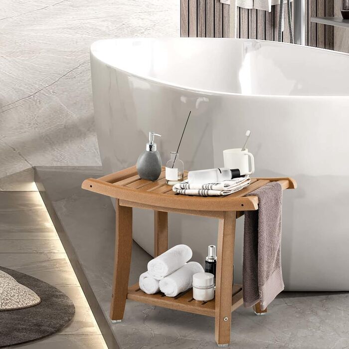 Двомісна лавка для душу Costway з полицею, 170 кг, 60.5 x 34 x 48 см (колір кавовий)