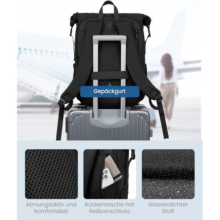 LOVEVOOK Рюкзак Rolltop, водонепроникний, 17 дюймів, для ноутбука, чорний. Ідеально для подорожей, університету, школи та велосипеда.