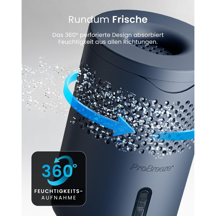 Pro Breeze Osmo: Безшумний та перезаповнюваний осушувач повітря для дому, спальні, шафи, авто. Таблетка 700г (до 100 днів). Колір: Marineblau (Морський синій)