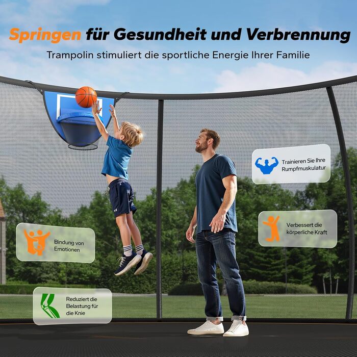 Батут садовий MERACH з захисною сіткою та кільцем для баскетболу 305/366/427/488 см, до 150 кг