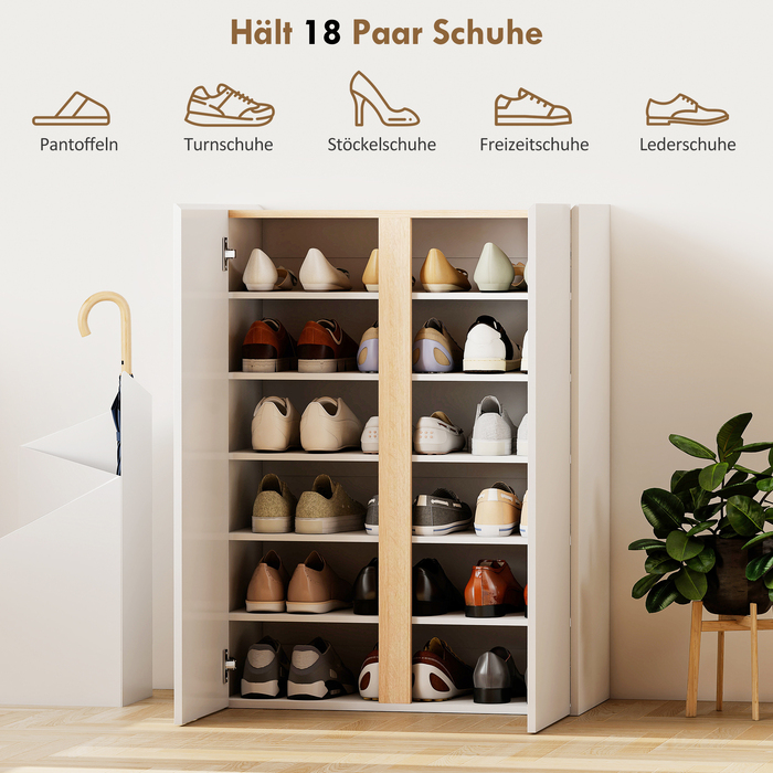 Шафа для взуття HOMCOM з функцією Soft-Close, 6-рівнева конструкція без ручок, вміщує до 18 пар, для передпокою, вхідної зони, з дерева, біла