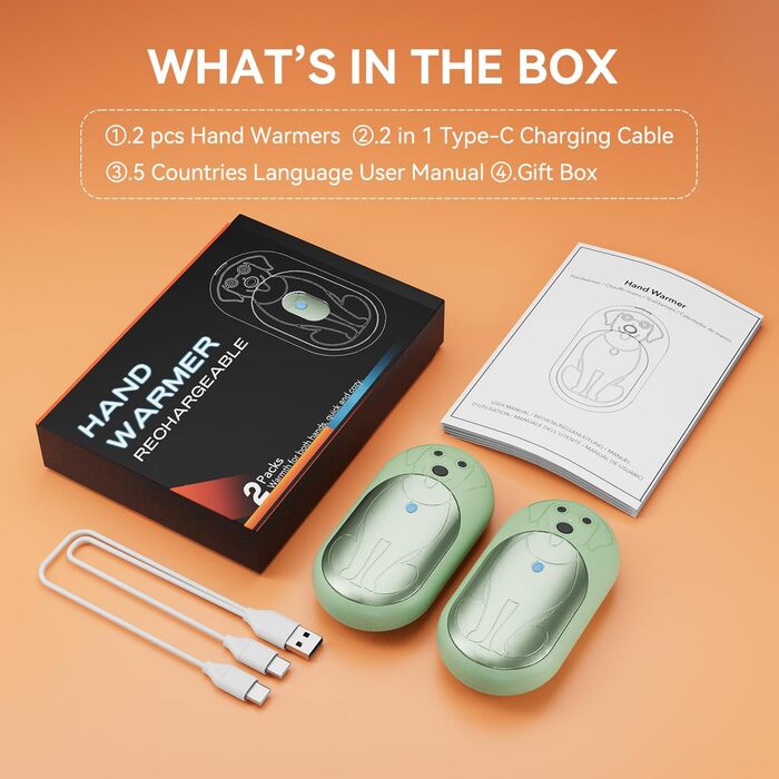Електричні грілки для рук COTOP 6000mAh, 2 шт. USB-C, 3 режими нагріву, для жінок, чоловіків, дітей, туризму, гірськолижного спорту, зелені
