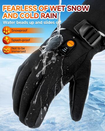 GoSkala Електричні гріючі рукавички для чоловіків, з акумулятором 7.4V 6000Ah, 3 режими нагріву, сенсорний екран, водонепроникні, з функцією Quick Dry, для катання на лижах, зимові рукавички (L, Чорний)