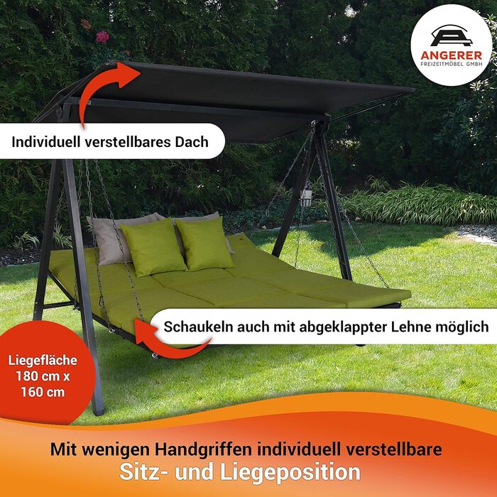 Гойдалка Анґерер Голлівуд Лаунж Смарт – зручна гойдалка для сидіння, відпочинку та сну, з функцією ліжка, легка збірка, Made in Germany, преміум-якість, бежева тканина