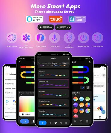 Світлодіодний торшер, WiFi RGB, з можливістю затемнення, сумісний з Alexa, 155 см, APP, DIY, 16 мільйонів кольорів, музика та таймер