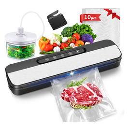 Вакууматор Raycial 7 в 1, вакуумний пакувальник для продуктів 145 Вт, пристрій для запаювання пакетів з набором мішків та шлангом, чорно-сріблястий