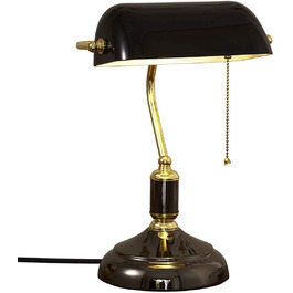 Ретро настільна лампа, традиційна банкірська лампа з вимикачем, вінтажна настільна лампа антикварна бібліотечна лампа, абажур з чорного скла, приліжкова лампа для спальні (чорний і золотий)