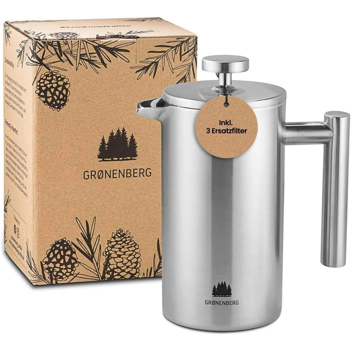French Press Groenenberg: термо-кавоварка френч-прес з функцією підігріву, 1 літр