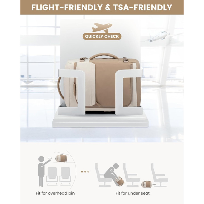 Рюкзак жіночий LOVEVOOK 40L для подорожей та авіаперельотів, Carry On, Beige Khaki, 17 дюймів