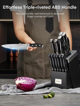 Набір ножів FOHERE 14 предметів з автозаточкою, кухонний набір з нержавіючої сталі, професійний, з ергономічними ручками