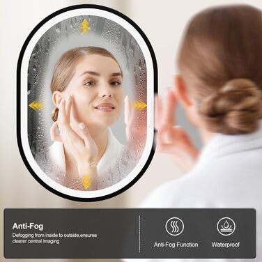 Круглий LED-дзеркало для ванної кімнати ChillCruiser 50 см з чорною рамою, антизапар, 3 кольори, функція Memory