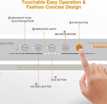 Вакууматор Megawise для продуктів 80 кПа, автоматичний вакуумний пакувальник з режимами для сухих та вологих продуктів, сріблястий (набір з 10 пакетами та різаком)
