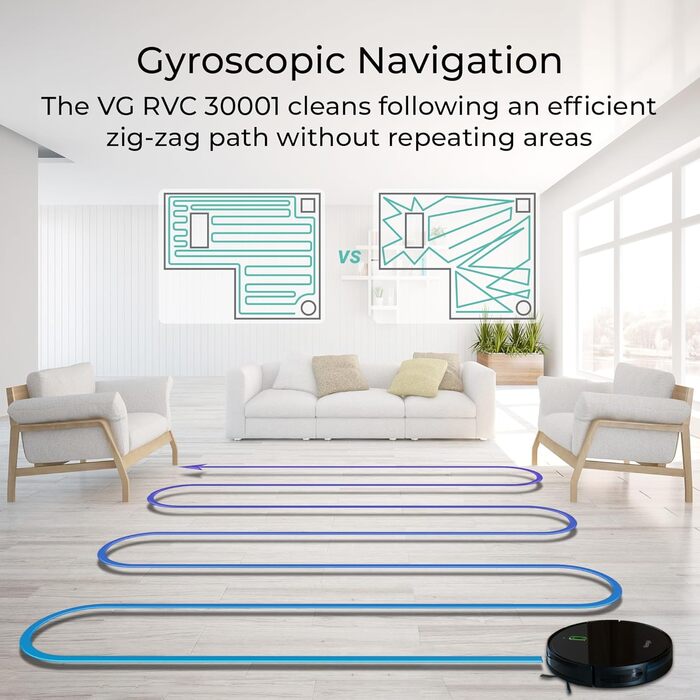 Робот-пилосос з функцією миття підлоги, гіроскопічна навігація, керування через додаток, чорний, VG RVC 3001 BK