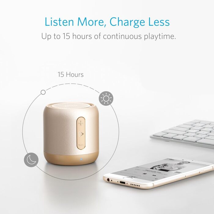 Портативна Bluetooth колонка Anker Soundcore Mini з FM радіо, 15 годин роботи та потужним басом (золота)