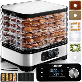 Дорівка для продуктів VitaSave FD01S з нержавіючої сталі, 450W, 6 ящиків, 9 аксесуарів, 4725 см², таймер 24 год, LED-дисплей, BPA-free, для фруктів та сухофруктів