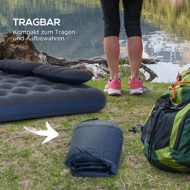 Двоспальний надувний матрац Outsunny Air Bed з ручним насосом і подушкою, синій 203x152x22 см для кемпінгу та гостей