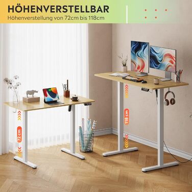 Стол підйомний електричний DEVAISE 120x60 см, білий, з пам'яттю висоти, для офісу