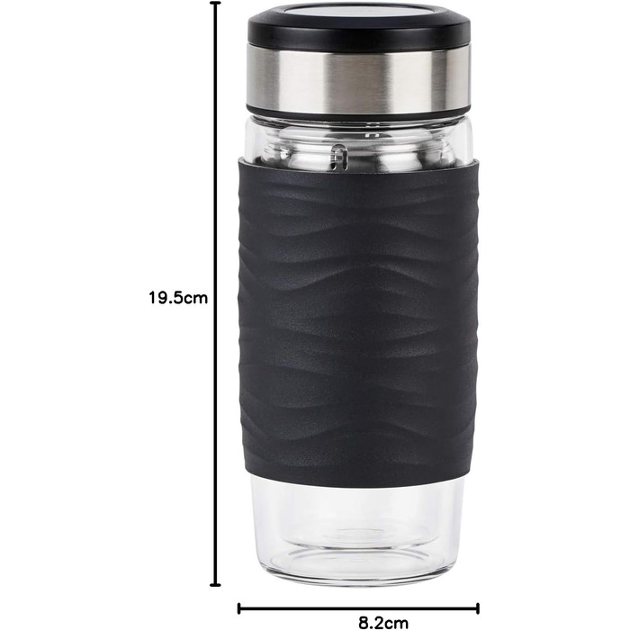 Чайний горнятко Emsa N20805 Teebecher з подвійними стінками, 0.4 л, знімний фільтр, BPA-Free, герметичне, для миття в посудомийній машині, 360° відкривання (Чорний)