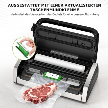 Вакууматор Bonsenkitchen для продуктів, потужний вакуумний пакувальник (15л/хв) з вбудованим різаком та ручкою-фіксатором, чорний
