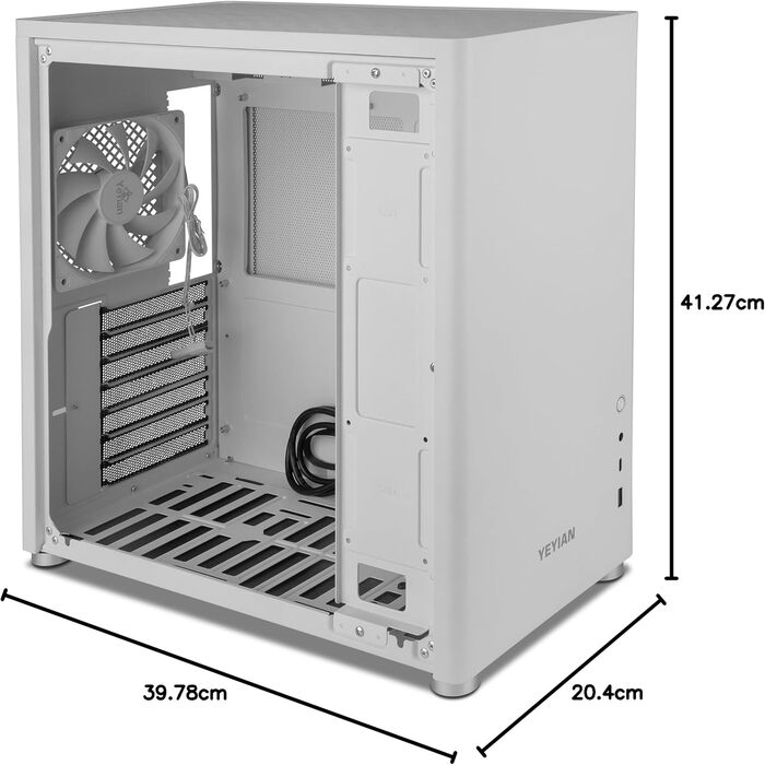 YEYIAN Hussar Plus повнорозмірний корпус для ПК ATX/Micro ATX/Mini ITX із загартованим склом, прозора бокова панель, 1 вентилятор 120 мм
