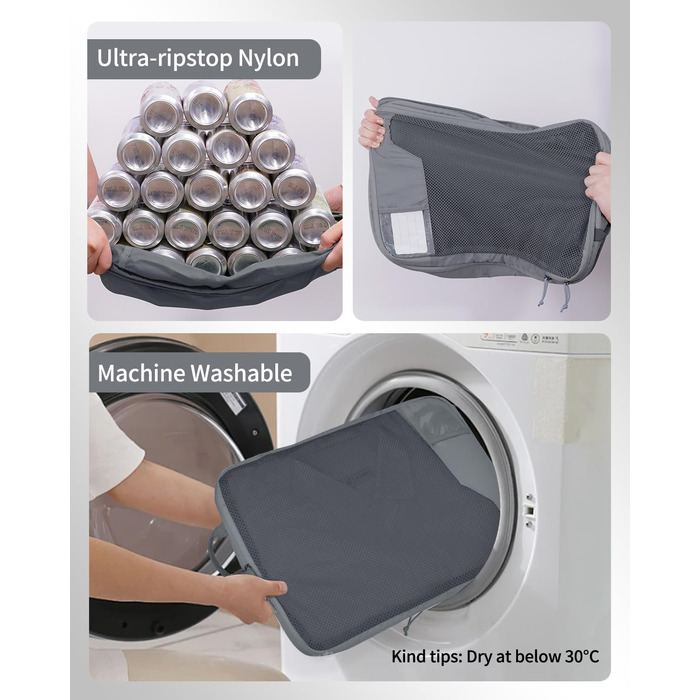 Набір компресійних органайзерів для подорожей ECOHUB, 4 шт., сірі пакувальні куби з маркуванням та сіткою для валізи та рюкзака