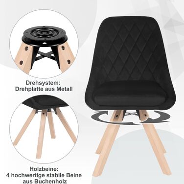 Набір обідніх стільців Woltu для вітальні, кухні, їдальні (8 шт.), з оксамитовим покриттям, букові ніжки, до 150 кг, чорний колір