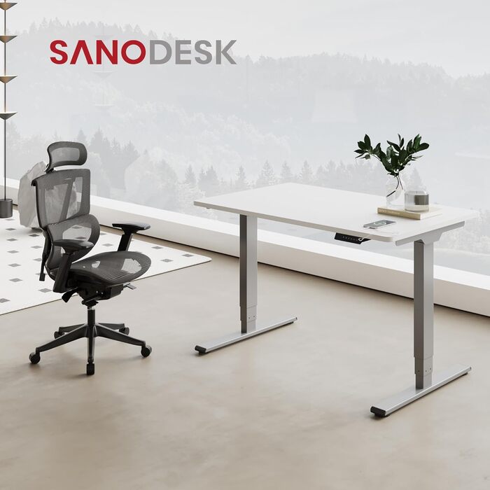 SANODESK Регульований стіл за висотою з настільною плитою, електричний, ергономічний, з тихим двомоторним механізмом, 160x80 см, білий+ахрон (160 x 80 см, сірий + білий)